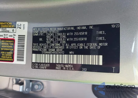 2024 Toyota Grand Highlander Xle/Limited/Platinum from USA, damaged, VIN 5TDAAAB54RS024912